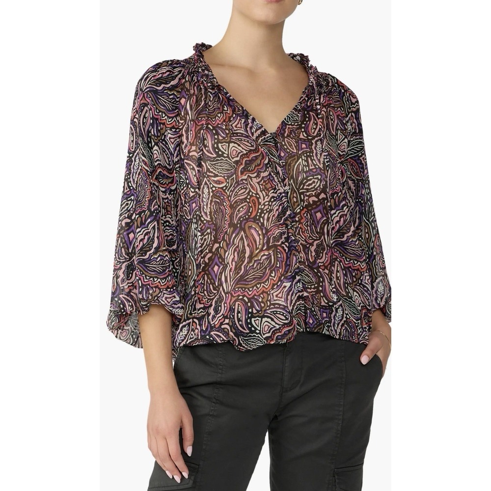 Sanctuary Paisley Print Breezy Smocked‎ Neck Top Bohemian Indie Small Women's S